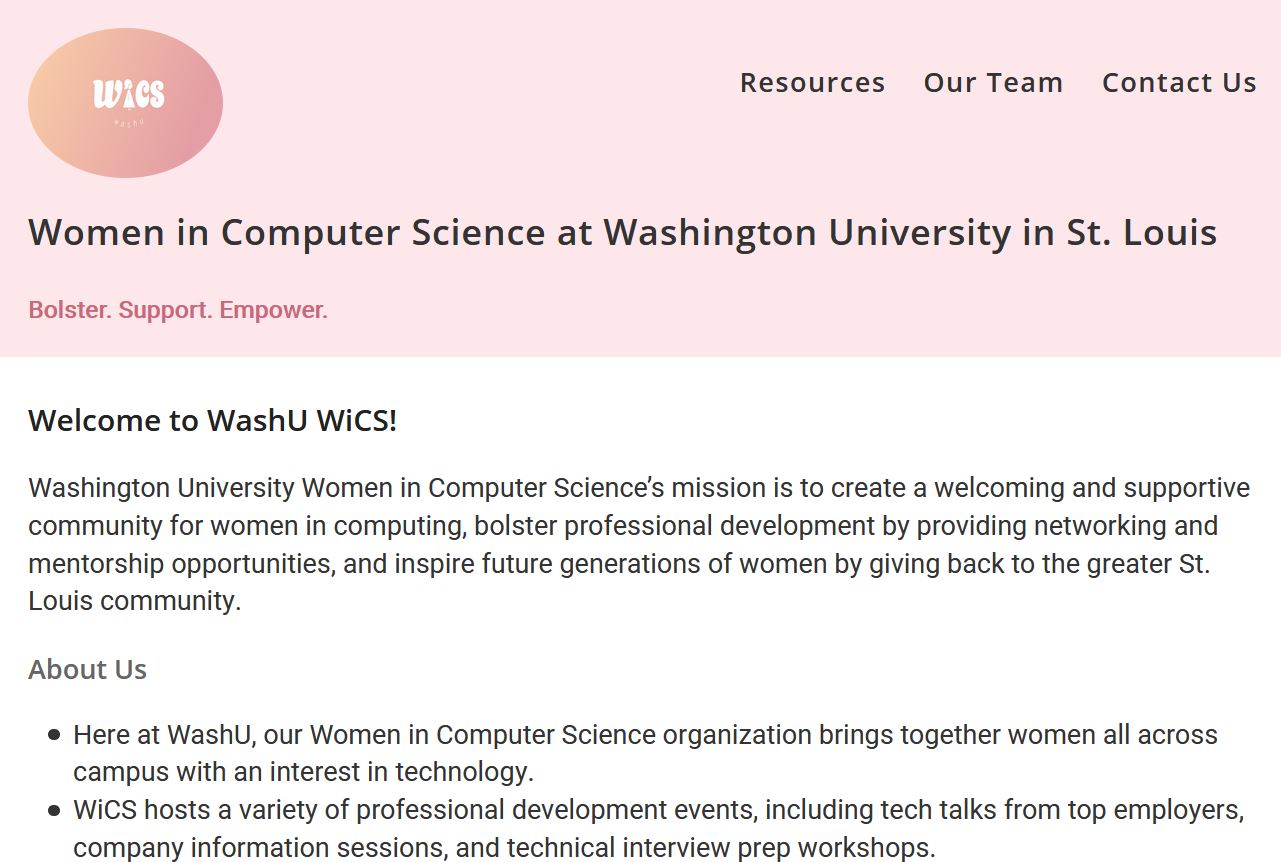 WashU WiCS Website